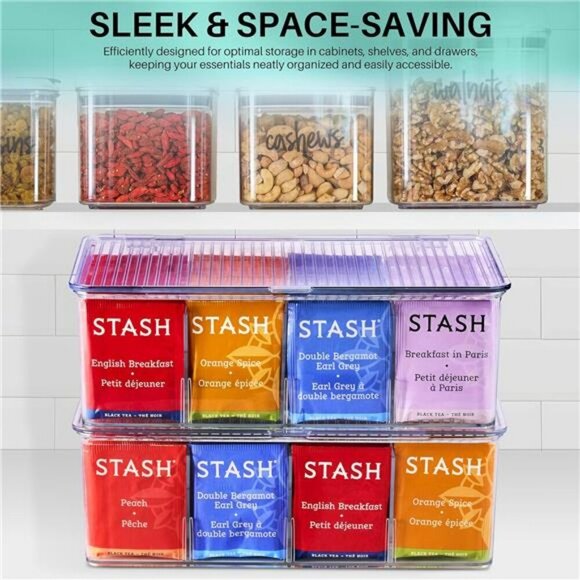 Sorbus Tea Bag Organizer Bins with Lids Clear Plastic Pantry Storage Containers - Picture 7 of 8